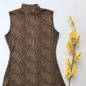 VINTAGE • leopard print mock neck mini dress